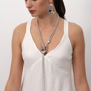 Antique-inspired Eye Pendant Necklace & Earrings with Long Chain